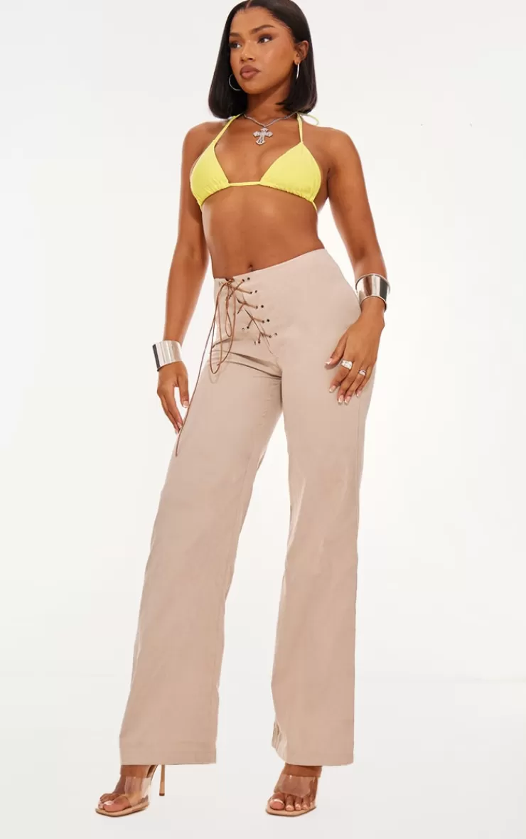 PrettyLittleThing Peach Skin Low Rise Lace Up Pants< Going Out