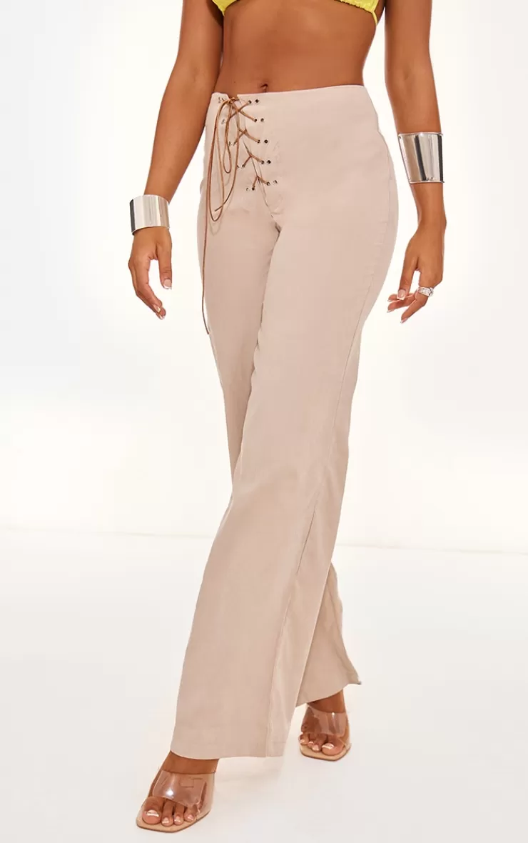 PrettyLittleThing Peach Skin Low Rise Lace Up Pants< Going Out
