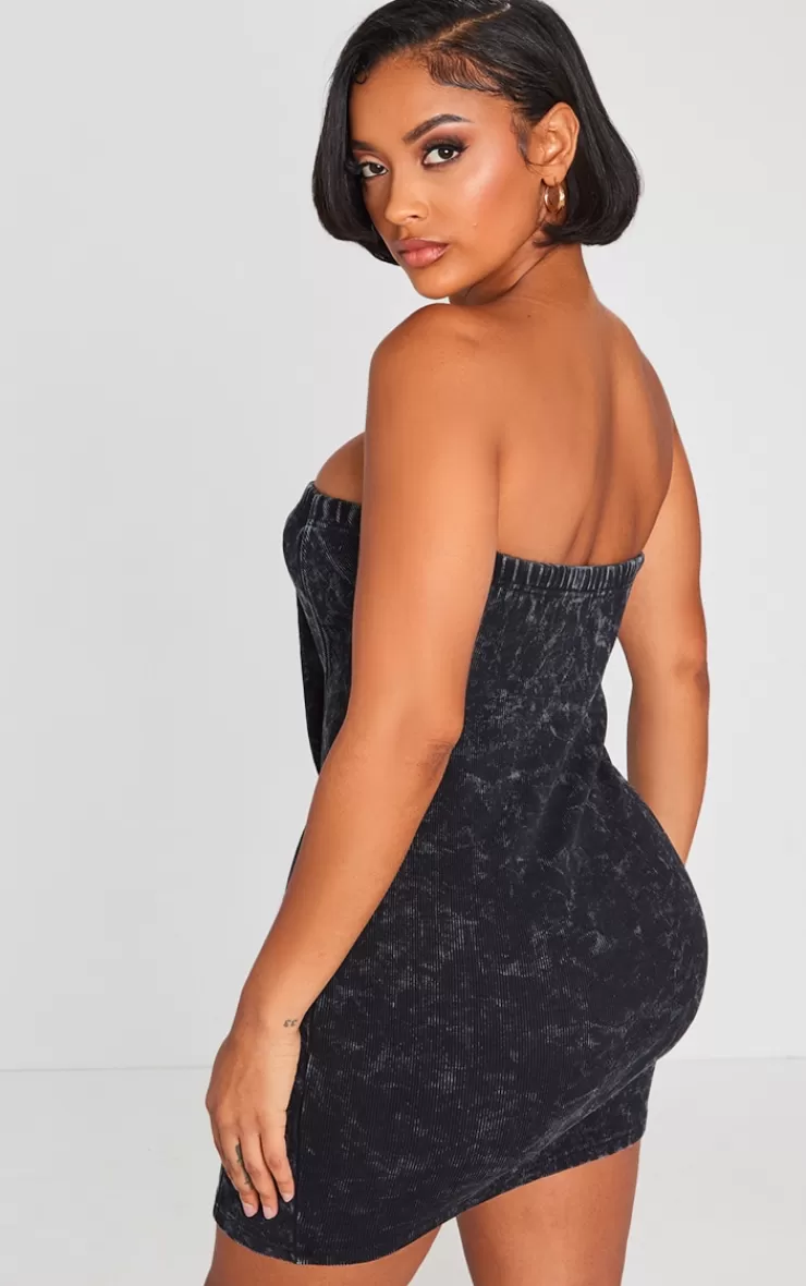 PrettyLittleThing Shape Black Washed Rib Bandeau Bodycon Dress< Strapless Dresses