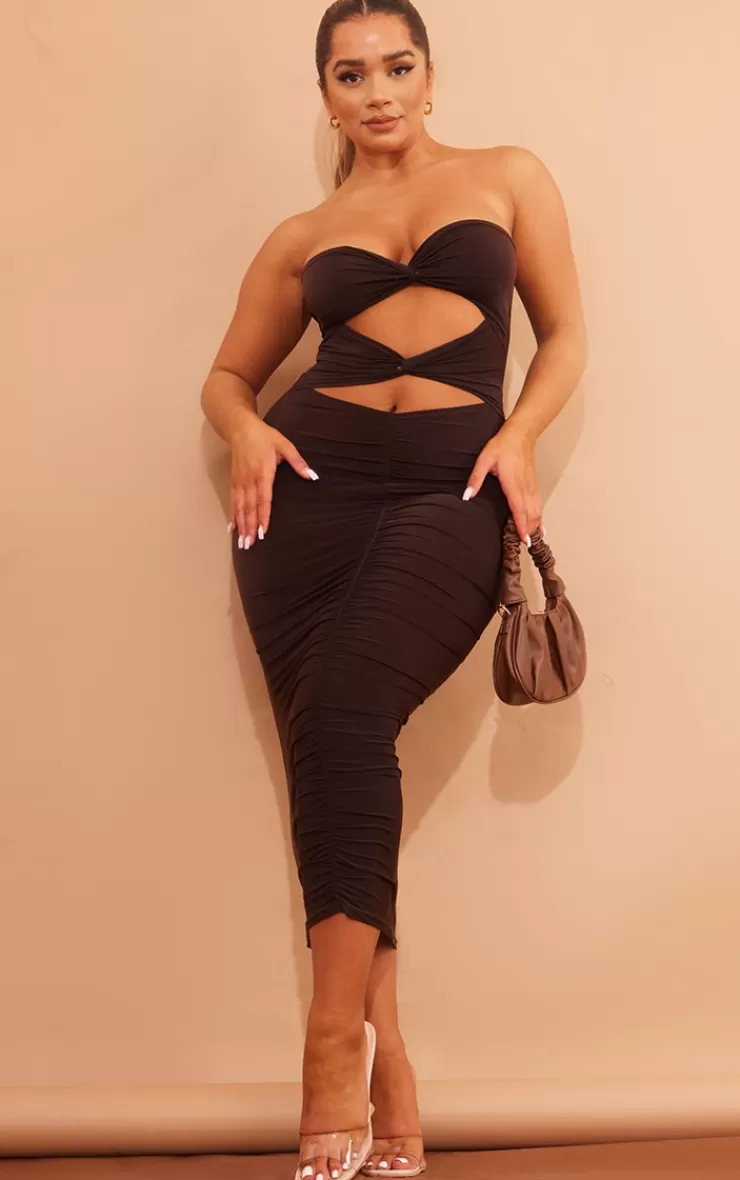 PrettyLittleThing Shape Slinky Twist Detail Cut Out Midaxi Dress< Going Out
