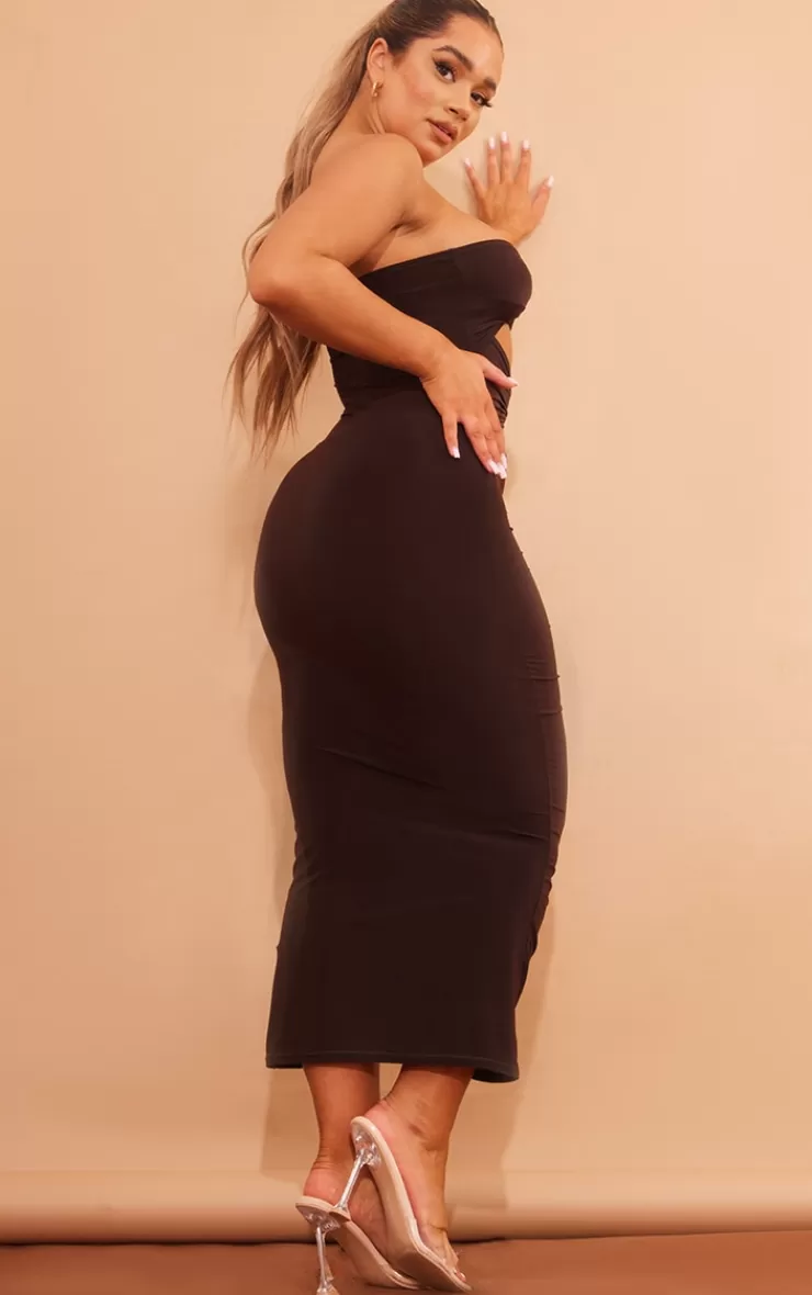 PrettyLittleThing Shape Slinky Twist Detail Cut Out Midaxi Dress< Going Out