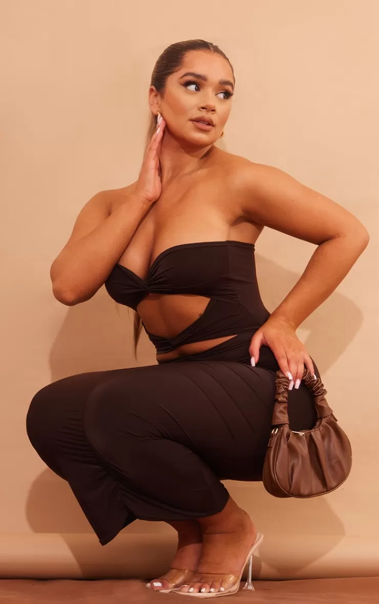 PrettyLittleThing Shape Slinky Twist Detail Cut Out Midaxi Dress< Going Out