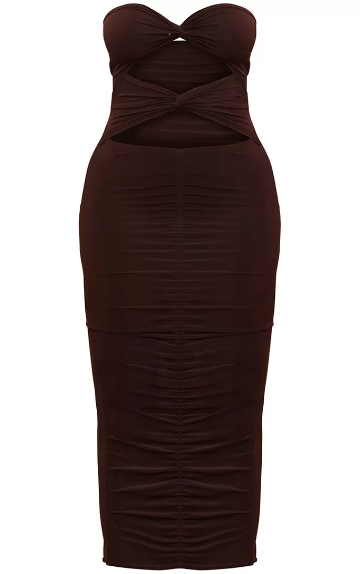 PrettyLittleThing Shape Slinky Twist Detail Cut Out Midaxi Dress< Going Out