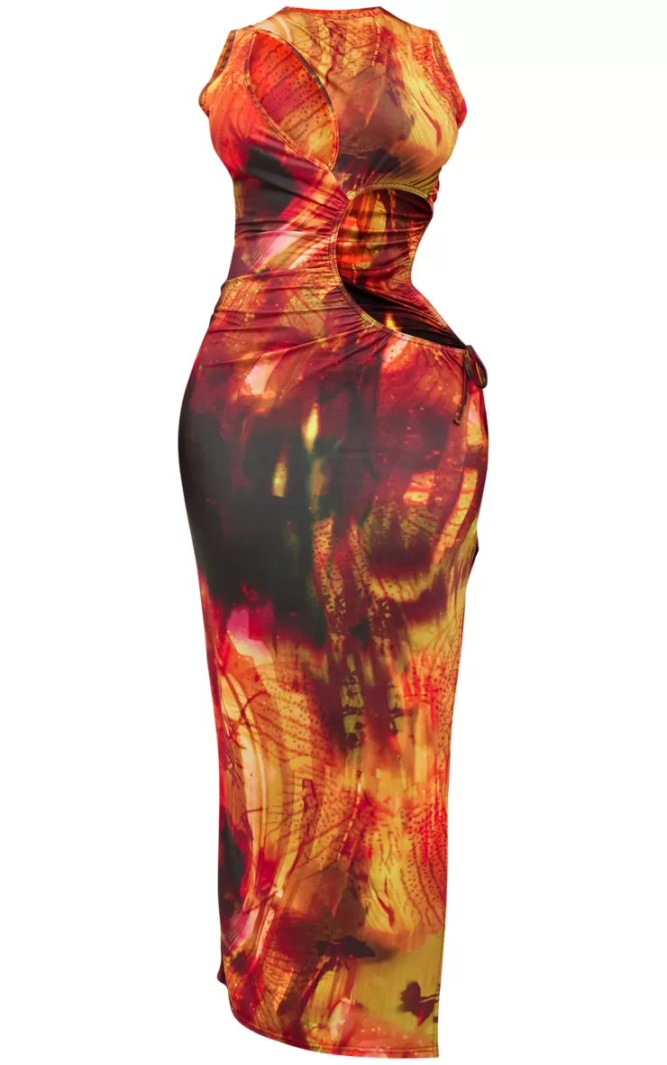 PrettyLittleThing Shape Abstract Printed Slinky Cut Out Split Maxi Dress< Going Out