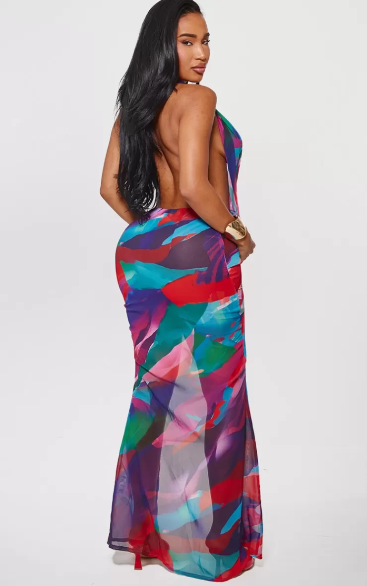 PrettyLittleThing Shape Printed Chiffon Drape Cowl Maxi Dress< Maxi Dresses
