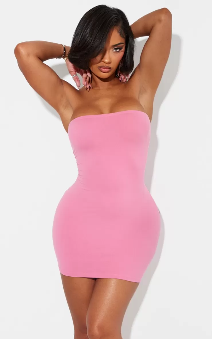PrettyLittleThing Shape Pink Sculpted Bandeau Bodycon Dress< Strapless Dresses
