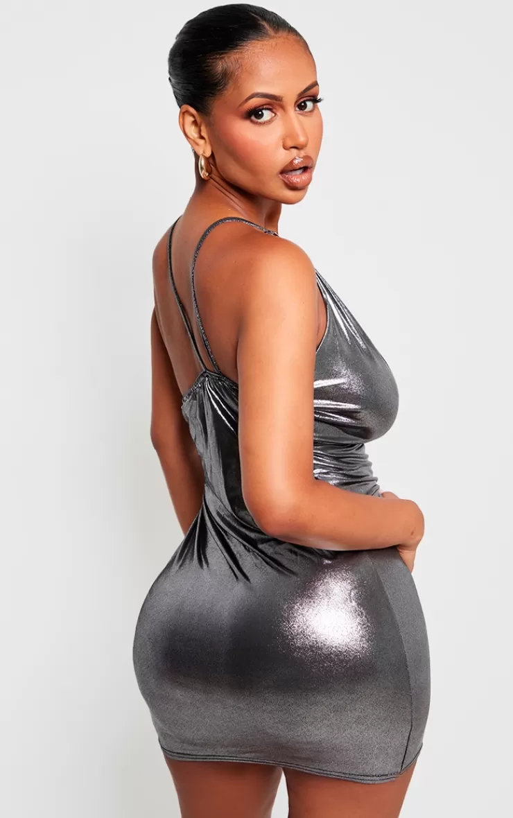 PrettyLittleThing Shape Metallic Ring Detail Plunge Bodycon Dress< Going Out