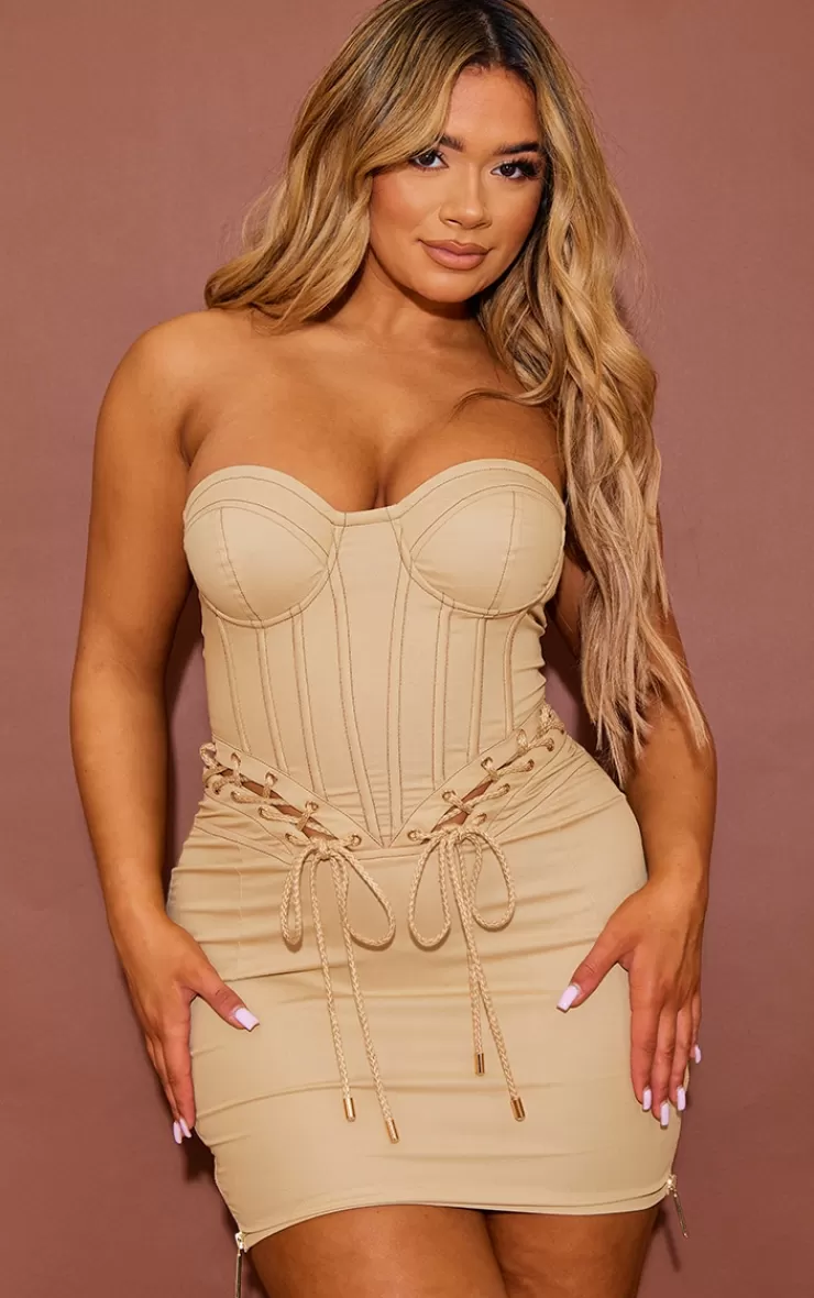 PrettyLittleThing Shape Rope Detail Lace Up Corset Bodycon Dress< Going Out