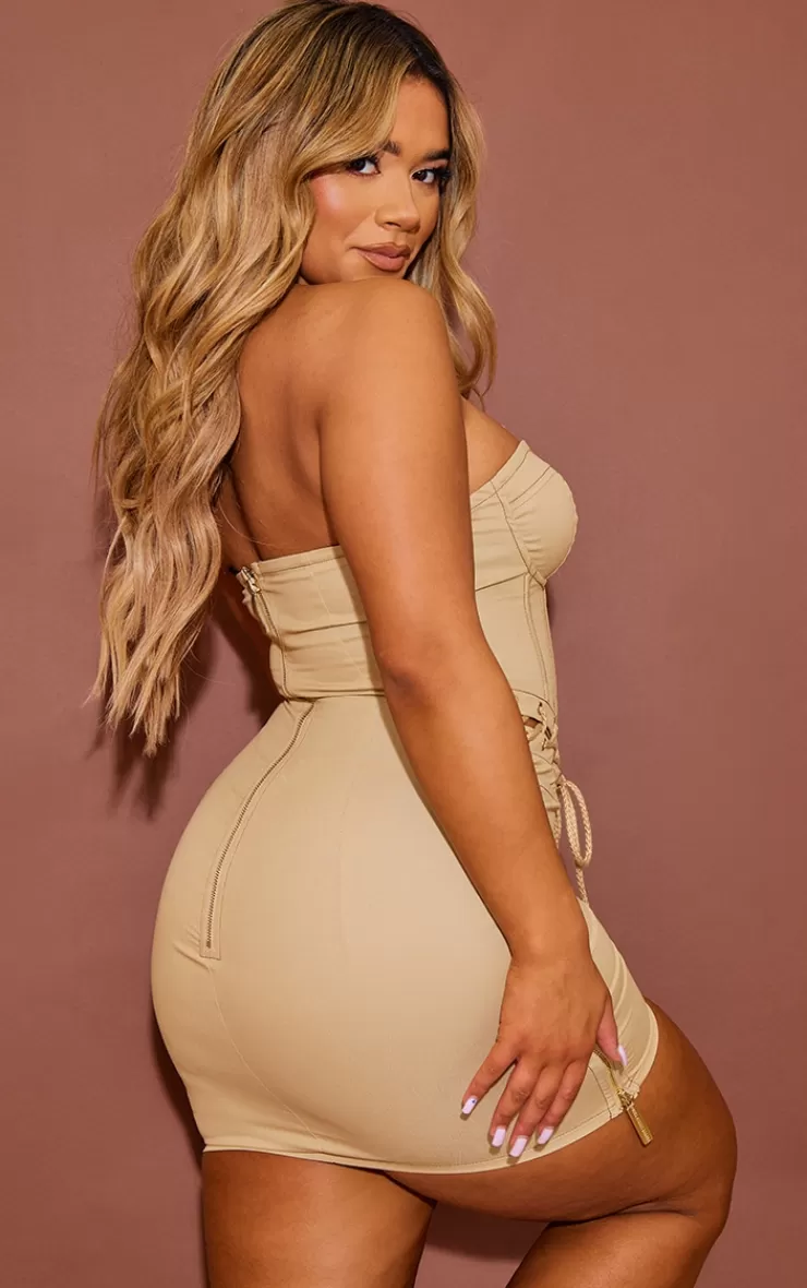 PrettyLittleThing Shape Rope Detail Lace Up Corset Bodycon Dress< Going Out