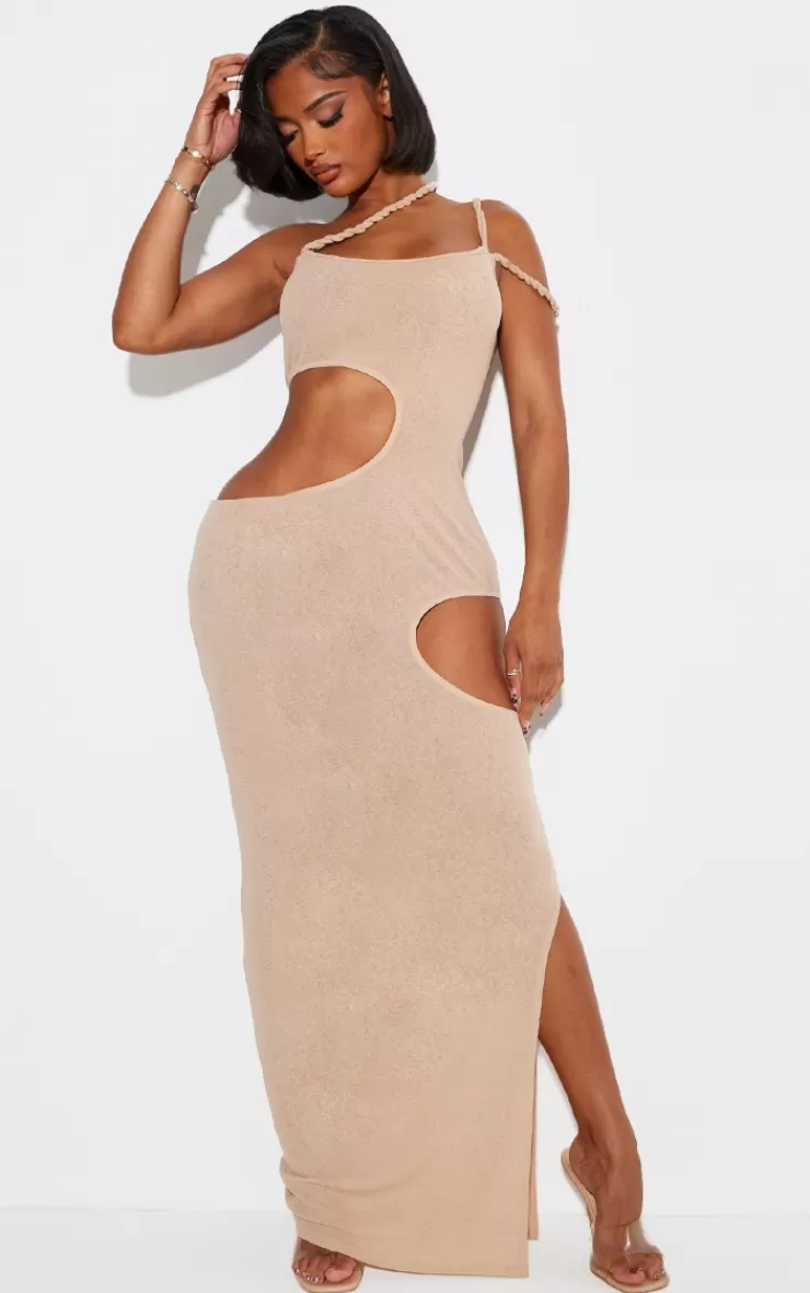 PrettyLittleThing Shape Sheer Mesh Twist Strap Cut Out Side Maxi Dress< Maxi Dresses