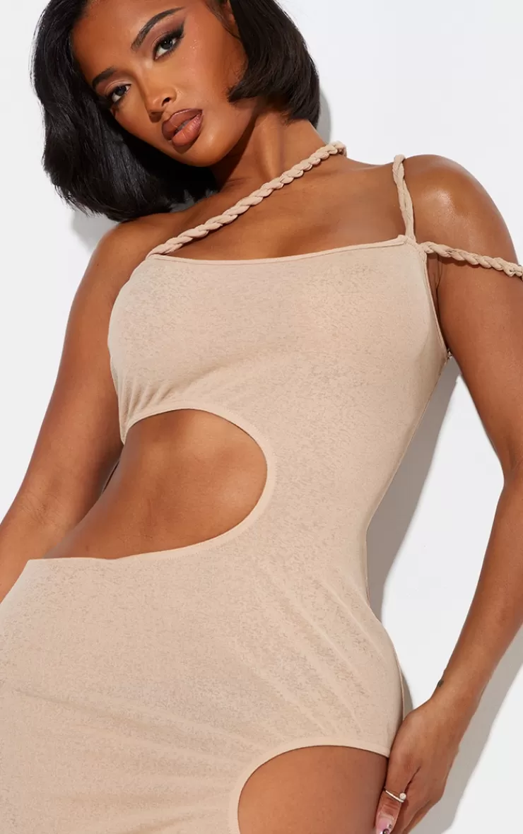 PrettyLittleThing Shape Sheer Mesh Twist Strap Cut Out Side Maxi Dress< Maxi Dresses