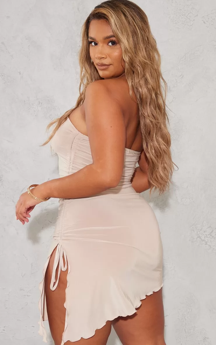 PrettyLittleThing Shape Slinky Bandeau Ruched Side Hem Bodycon Dress< Going Out