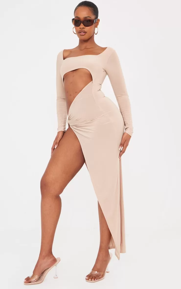 PrettyLittleThing Shape Slinky Cut Out Knot Side Midaxi Dress< Cut Out Dresses