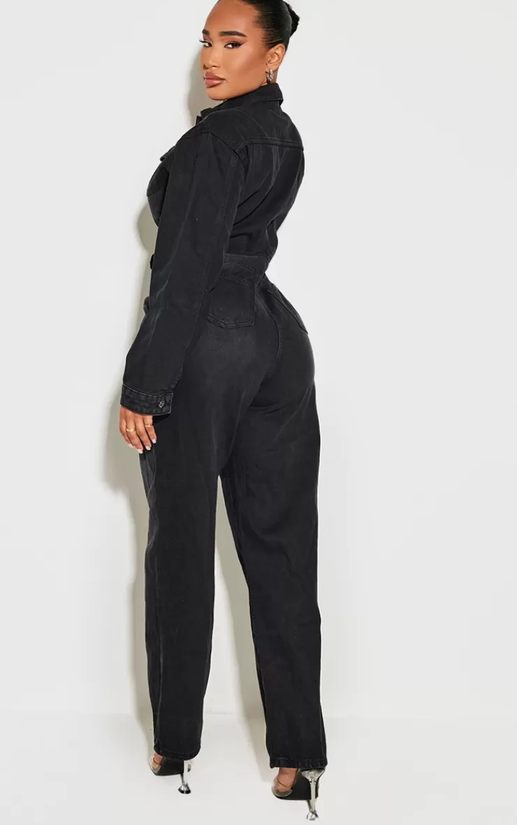 PrettyLittleThing Shape Long Sleeve Rigid Denim Jumpsuit< Going Out