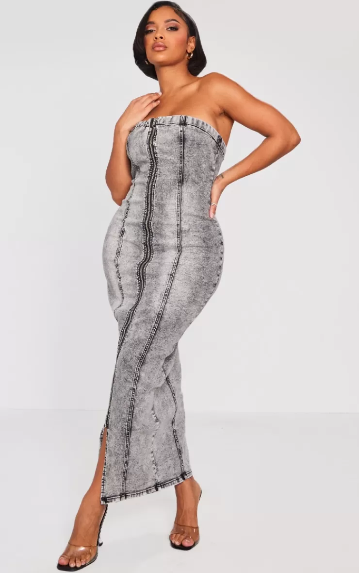 PrettyLittleThing Shape Denim Zip Through Maxi Dress< Going Out