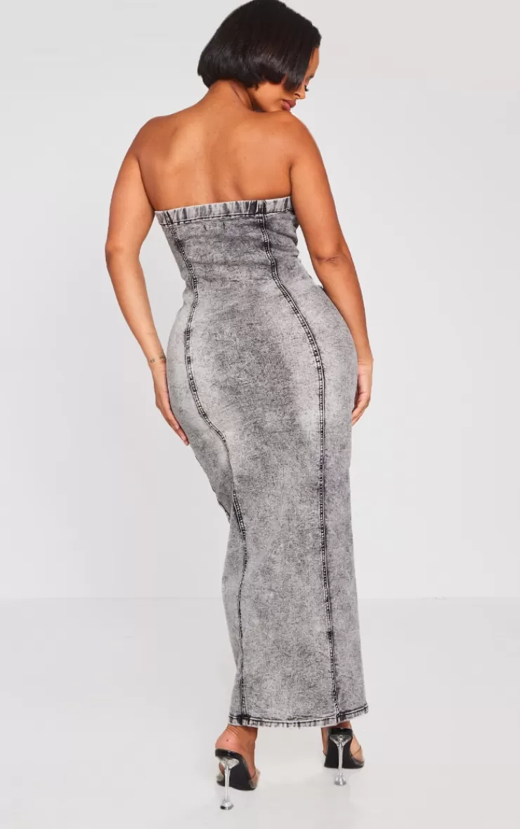 PrettyLittleThing Shape Denim Zip Through Maxi Dress< Going Out