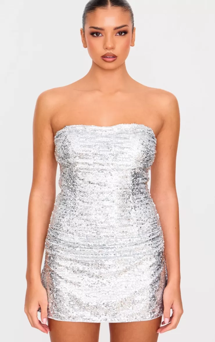 PrettyLittleThing Sequin Bandeau Mini Shift Dress< Going Out