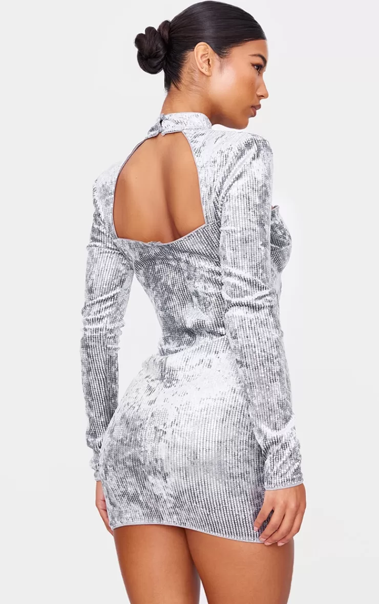 PrettyLittleThing Sequin Underwire Detail Long Sleeve Bodycon Dress< New Years Eve