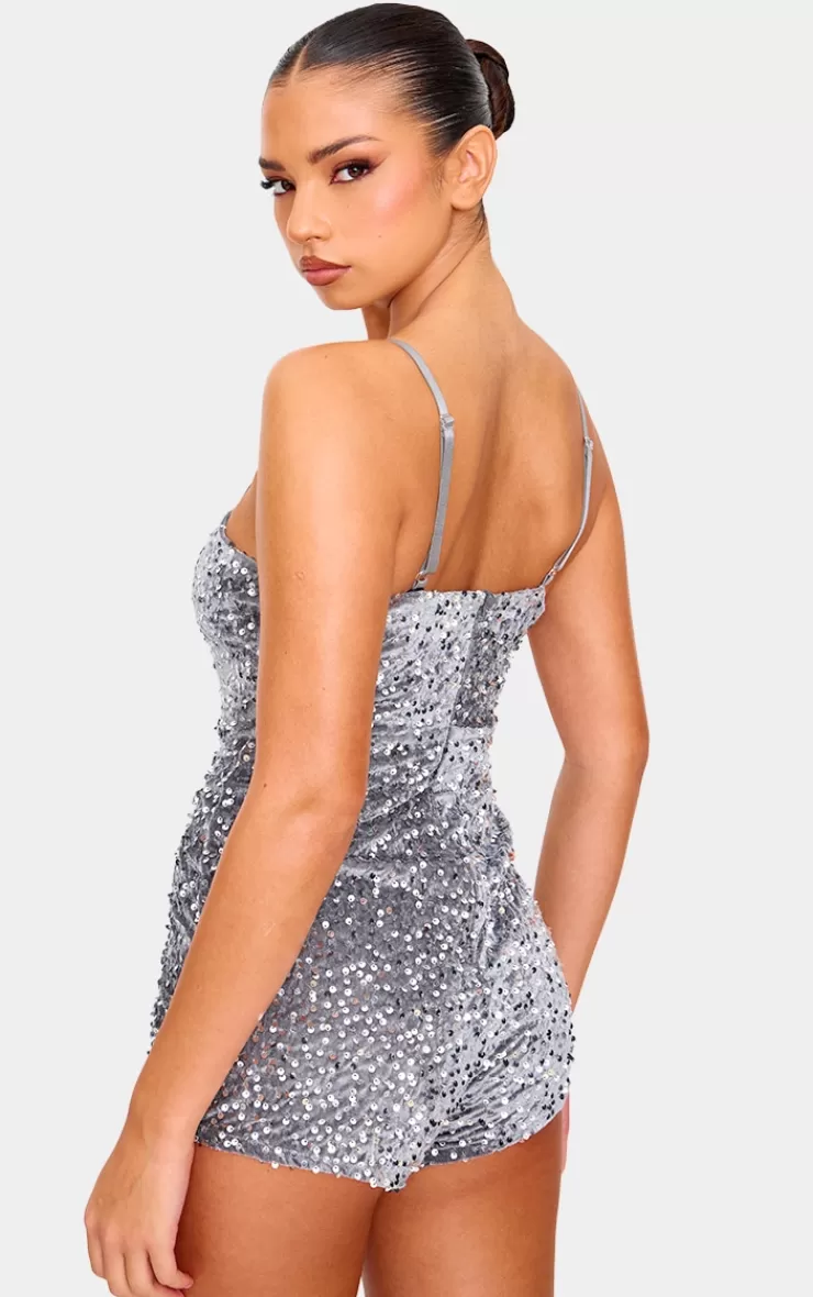 PrettyLittleThing Strappy Sequin Hot Pant Romper< Going Out