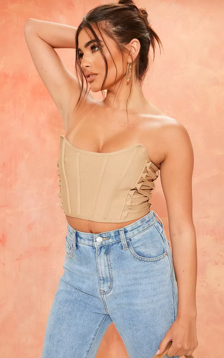 PrettyLittleThing Bandage Lace Up Detail Boned Dip Hem Corset< Going Out