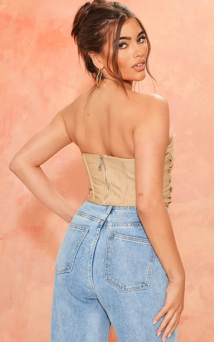PrettyLittleThing Bandage Lace Up Detail Boned Dip Hem Corset< Going Out