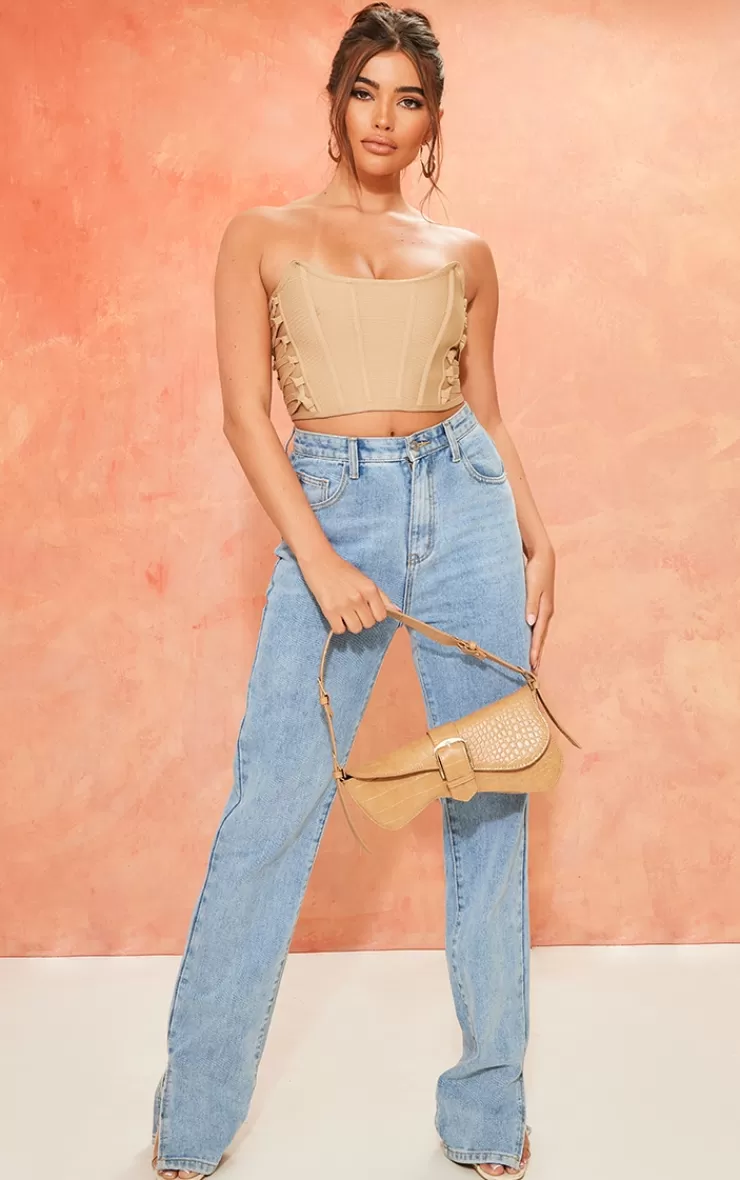 PrettyLittleThing Bandage Lace Up Detail Boned Dip Hem Corset< Going Out