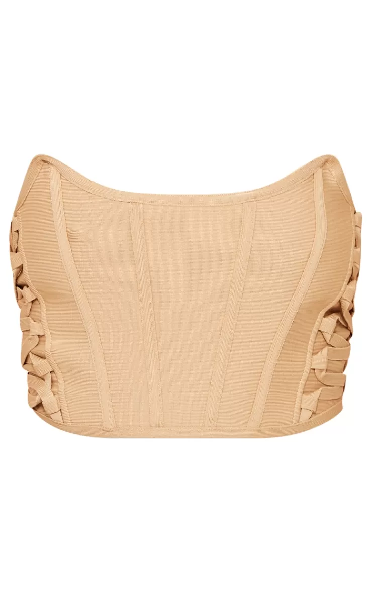 PrettyLittleThing Bandage Lace Up Detail Boned Dip Hem Corset< Going Out