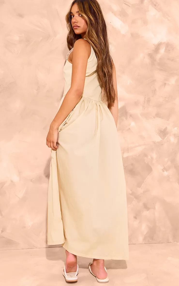 PrettyLittleThing Button Up Poplin Midaxi Dress< Midi Dresses