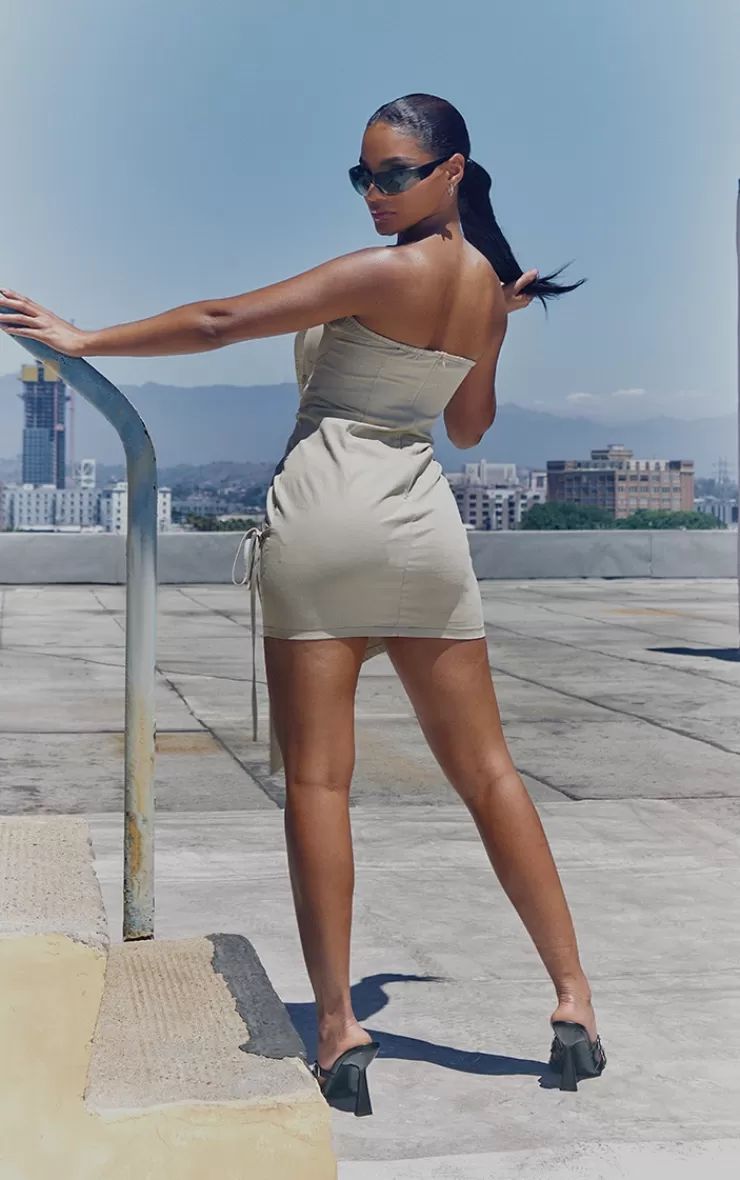PrettyLittleThing Contrast Stitch Strap Detail Wrap Skirt Bandeau Bodycon Dress< Wrap Dresses