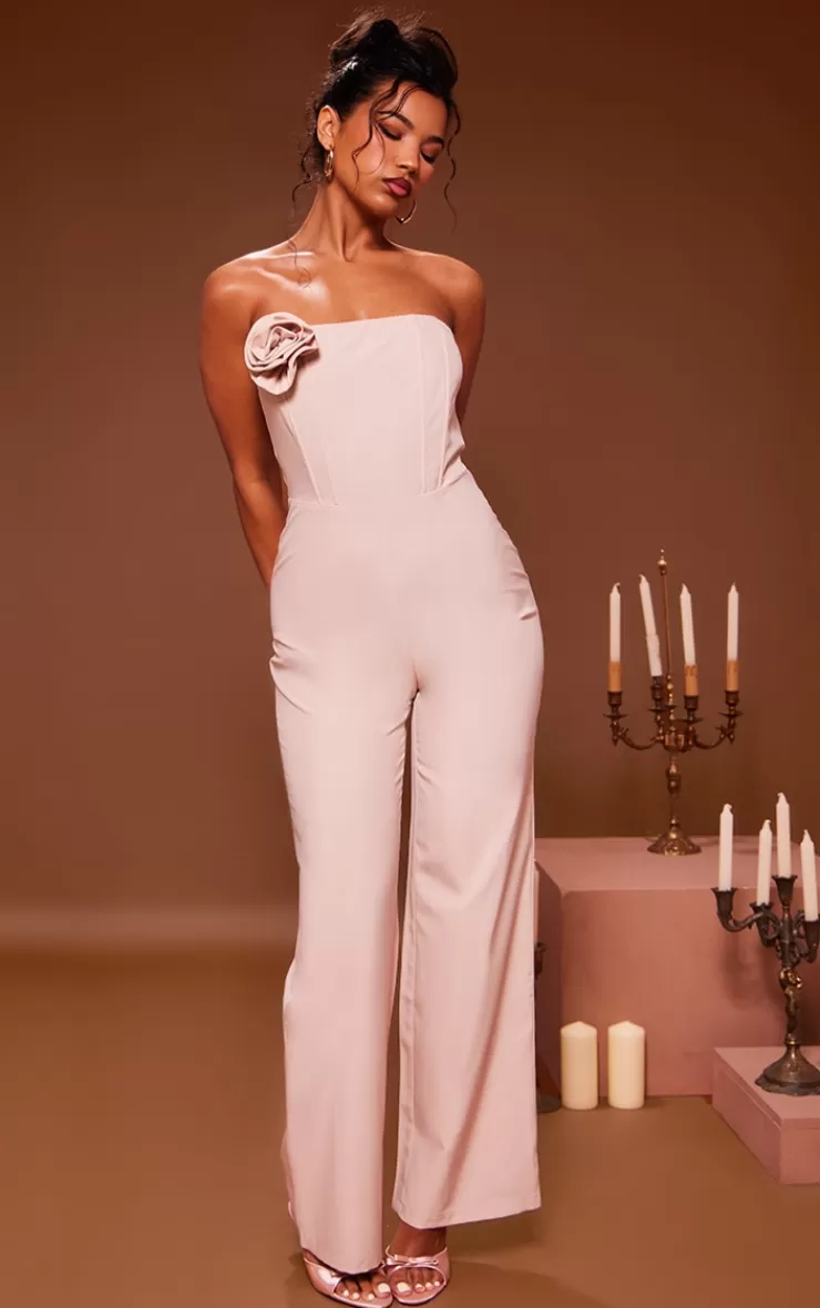 PrettyLittleThing Corsage Detail Bandeau Corset Wide Leg Jumpsuit< Occasion Jumpsuits