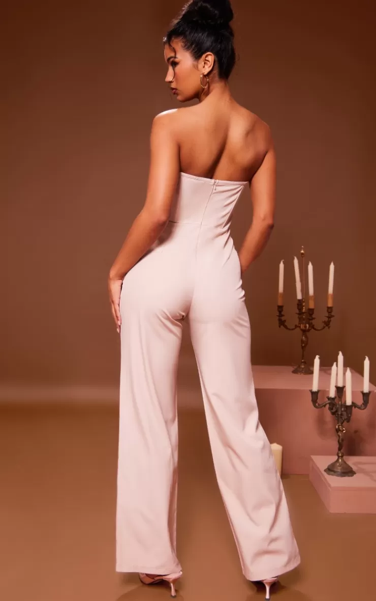 PrettyLittleThing Corsage Detail Bandeau Corset Wide Leg Jumpsuit< Occasion Jumpsuits