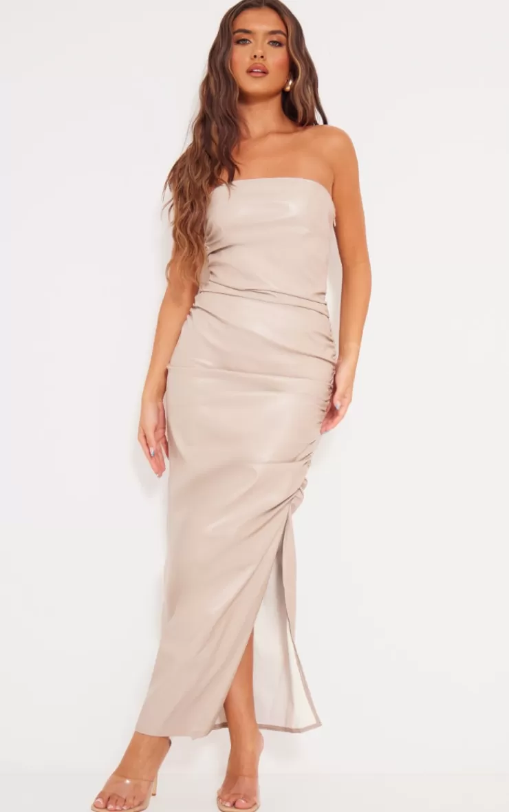 PrettyLittleThing Faux Leather Bandeau Maxi Dress< Going Out