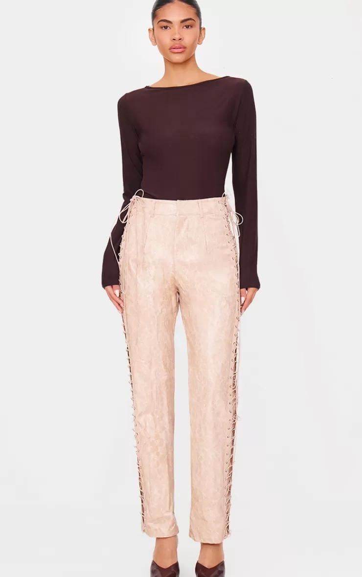 PrettyLittleThing Faux Leather Lace Up Straight Leg Pants< Going Out