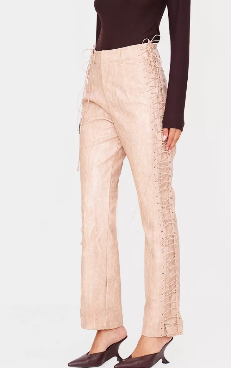 PrettyLittleThing Faux Leather Lace Up Straight Leg Pants< Going Out