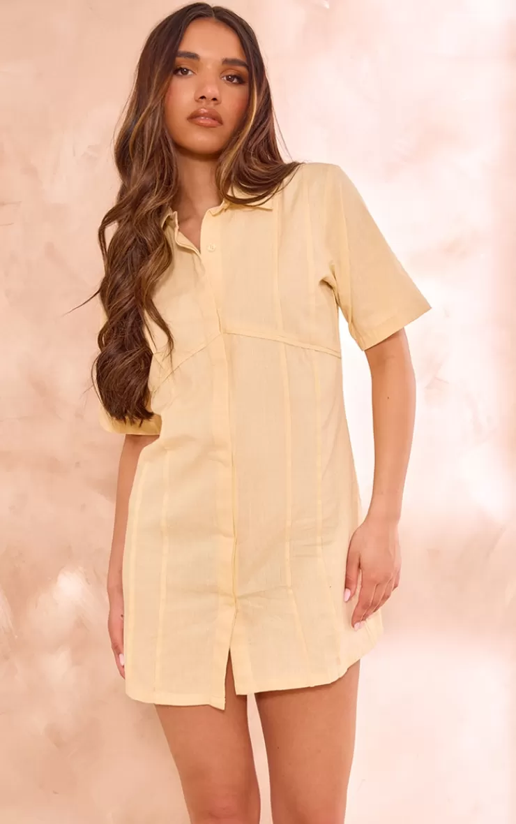 PrettyLittleThing Linen Look Binded Detail Shirt Dress< Shirt Dresses