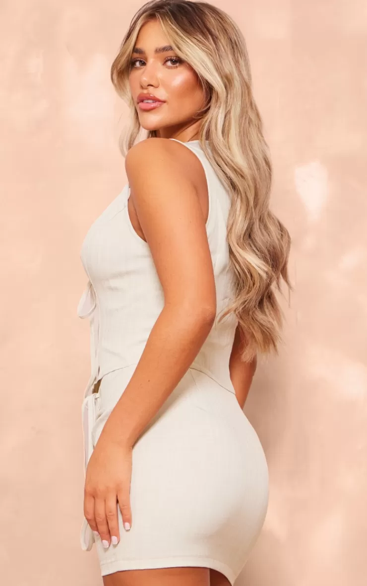 PrettyLittleThing Linen Look Tie Bodycon Dress< Bodycon Dresses