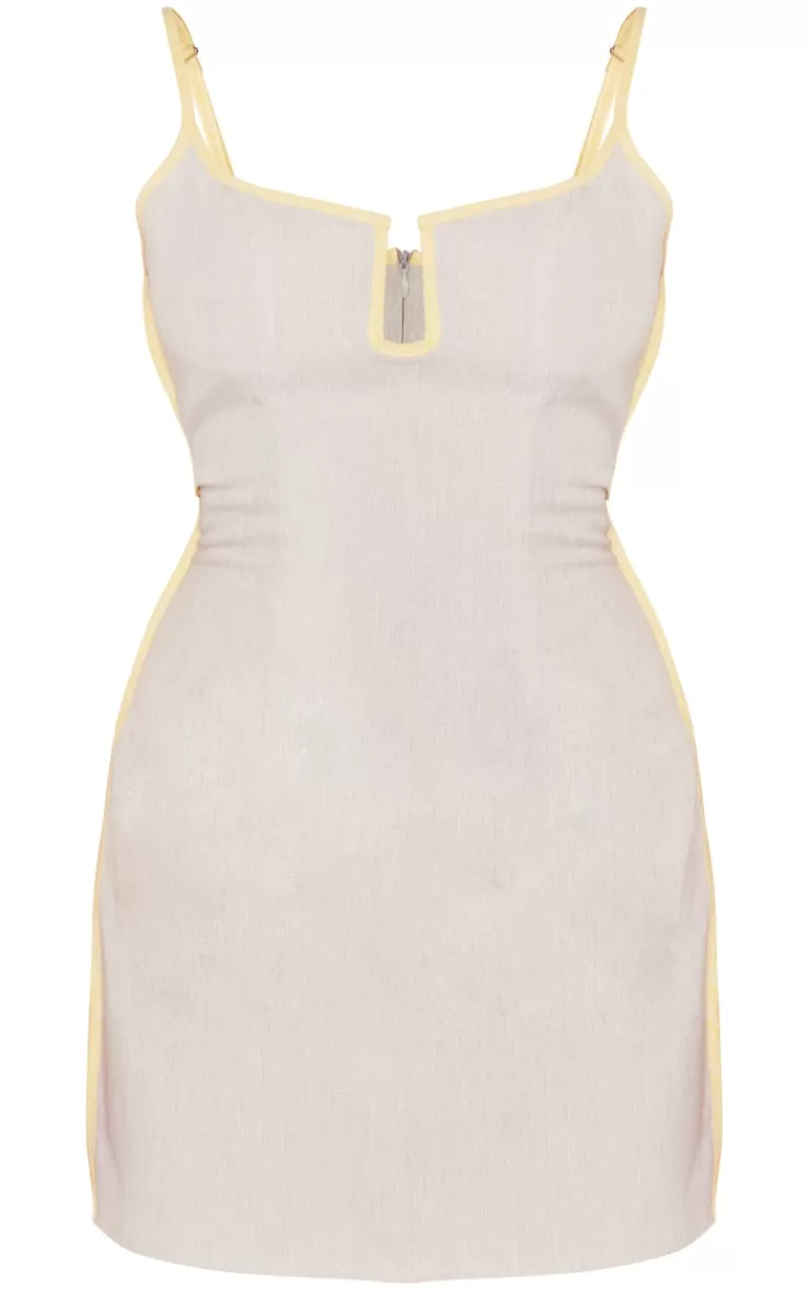 PrettyLittleThing Linen Look V Bar Contrast Seam Strappy Bodycon Dress< Bodycon Dresses