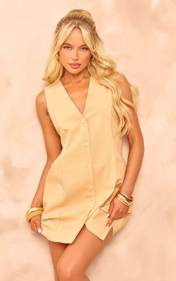 PrettyLittleThing Long Line Button Up Bodycon Dress< Bodycon Dresses