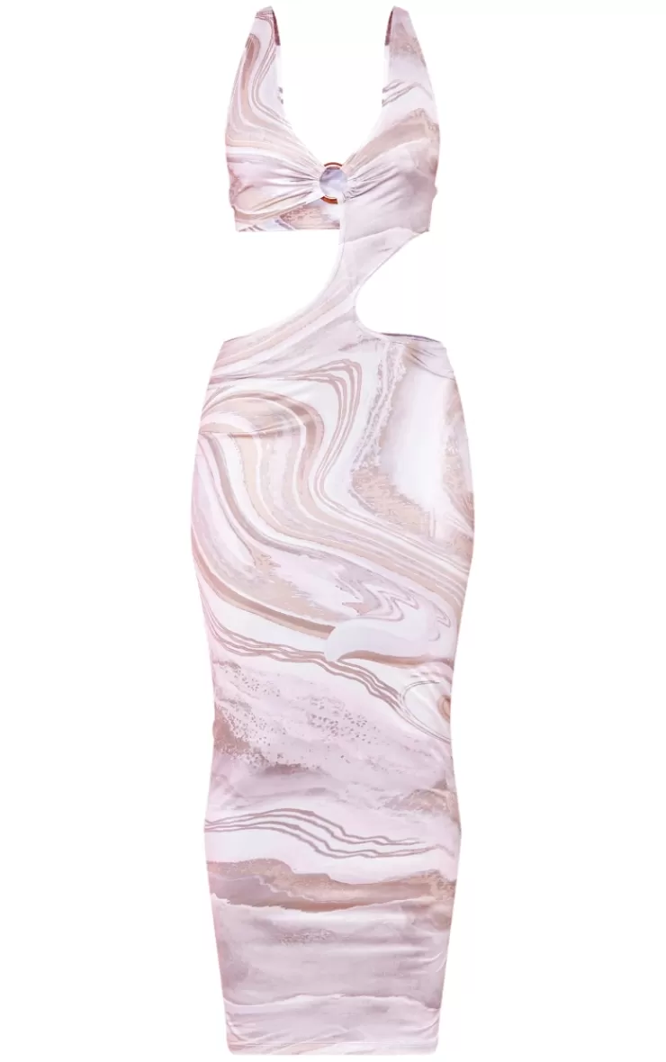 PrettyLittleThing Marble Print Slinky Ring Detail Cut Out Midaxi Dress< Cut Out Dresses