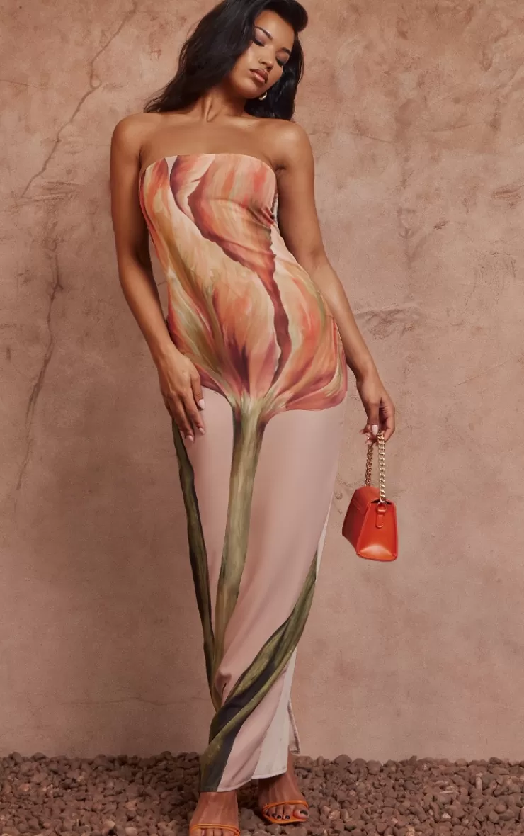 PrettyLittleThing Oversized Chiffon Floral Print Bandeau Maxi Dress< Wedding Guest Dresses