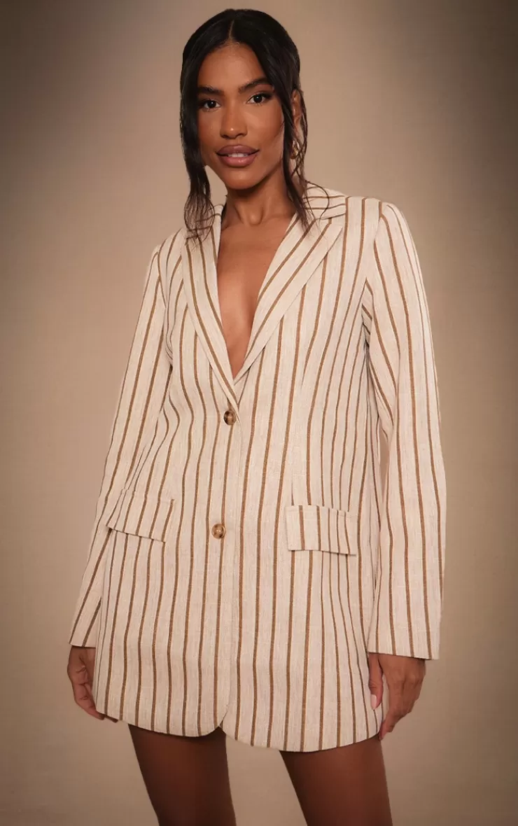 PrettyLittleThing Premium Linen Tailored Pinstripe Blazer Dress< Mini Dresses