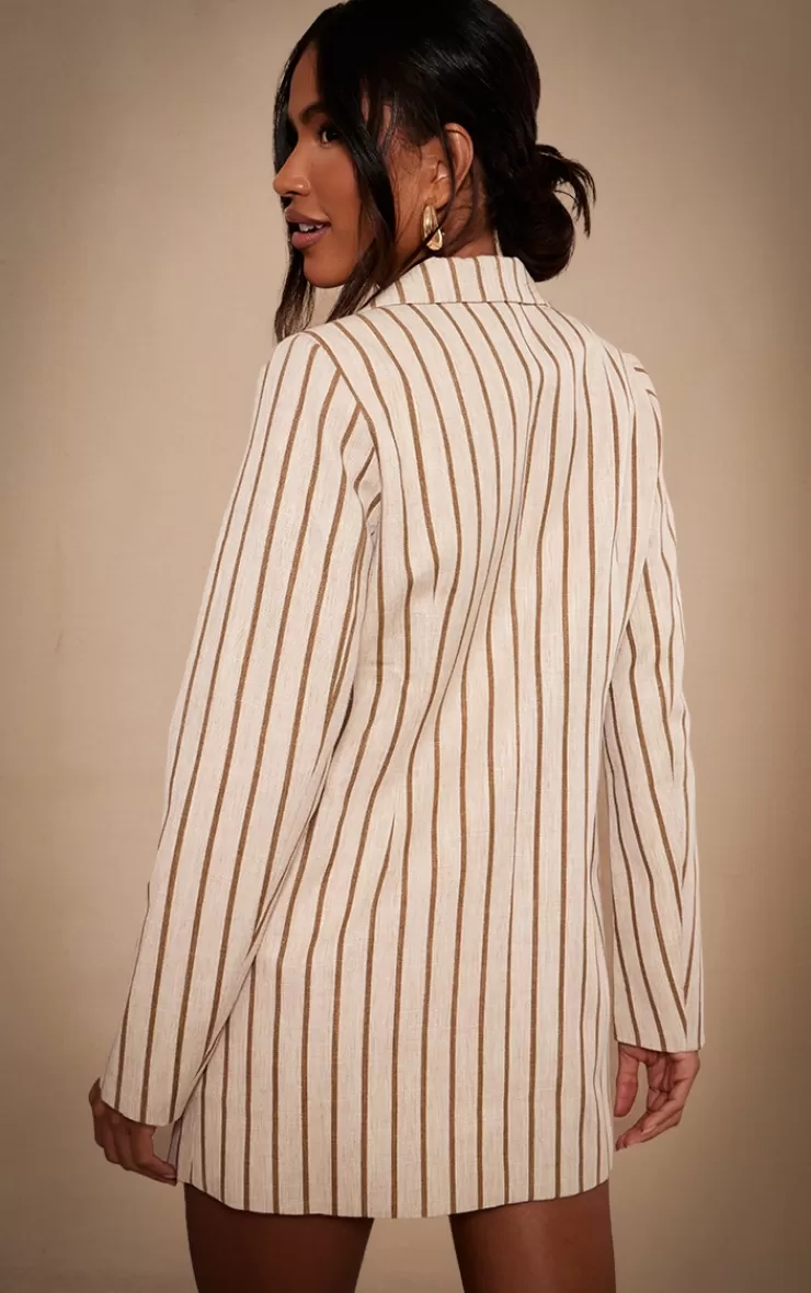 PrettyLittleThing Premium Linen Tailored Pinstripe Blazer Dress< Mini Dresses