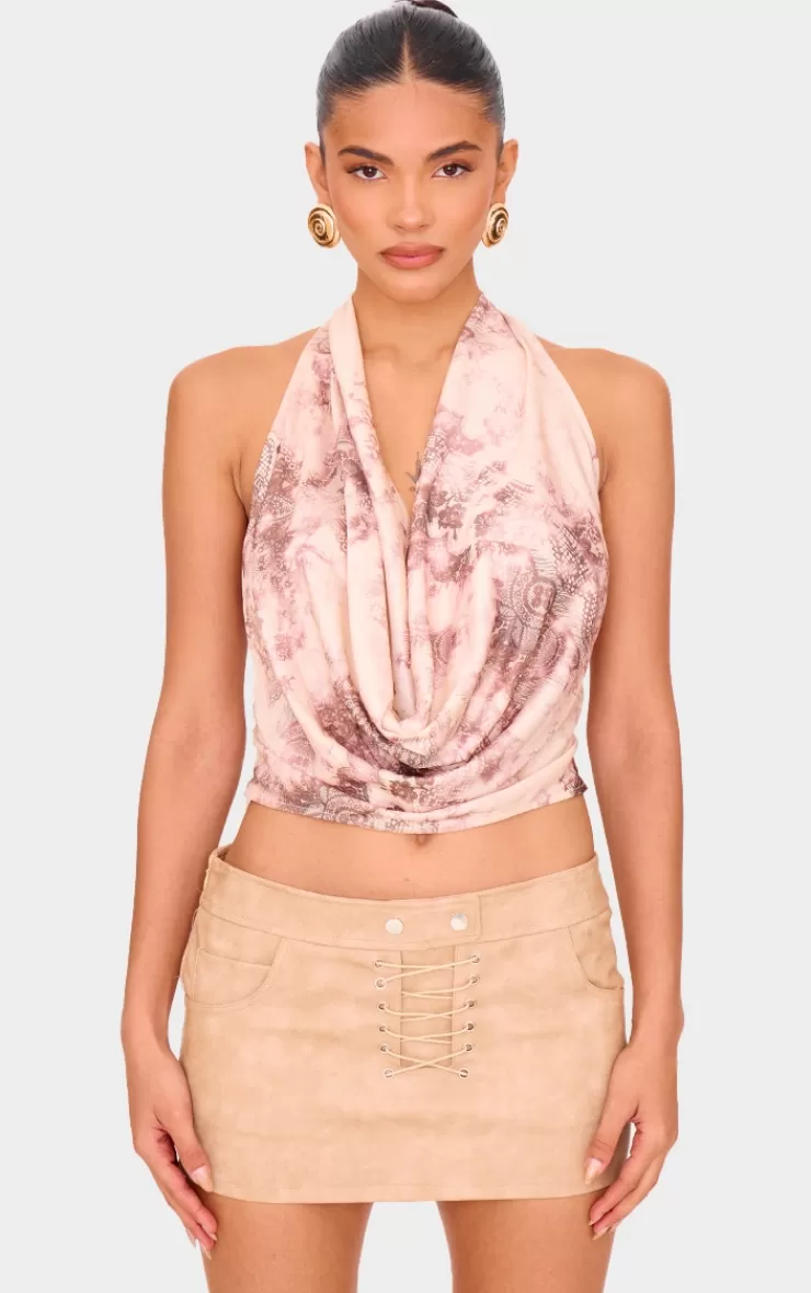 PrettyLittleThing Printed Cowl Neck Long Top< Going Out