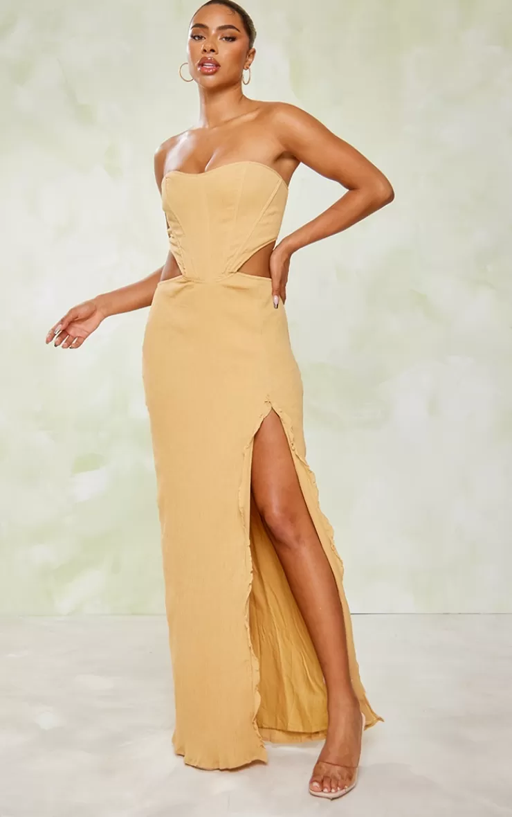 PrettyLittleThing Textured Corset Cut Out Lace Up Maxi Dress< Maxi Dresses