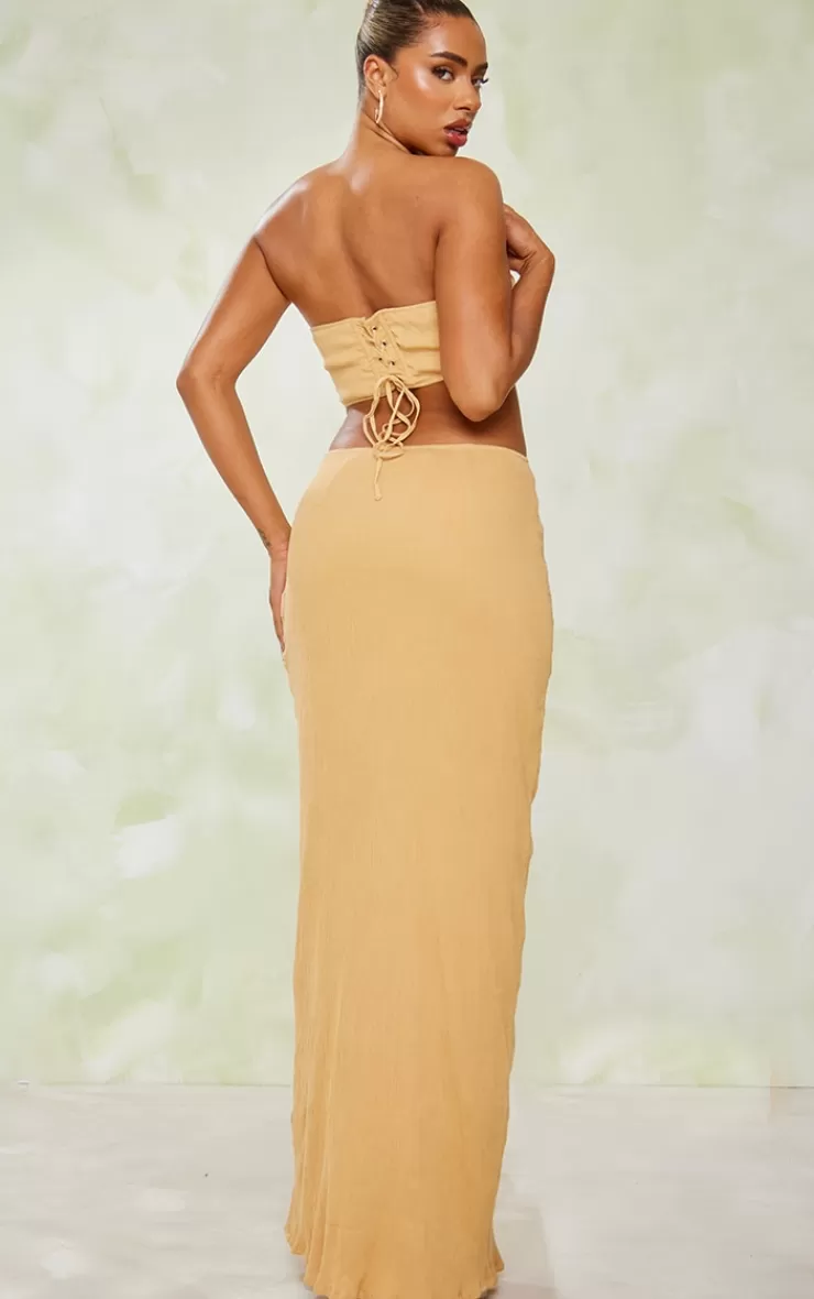 PrettyLittleThing Textured Corset Cut Out Lace Up Maxi Dress< Maxi Dresses