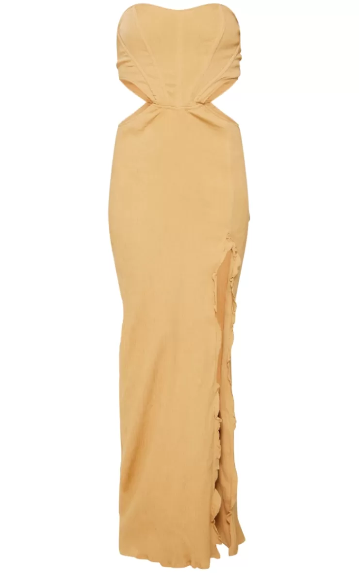 PrettyLittleThing Textured Corset Cut Out Lace Up Maxi Dress< Maxi Dresses