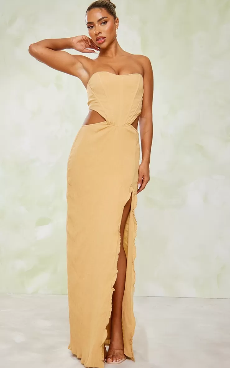 PrettyLittleThing Textured Corset Cut Out Lace Up Maxi Dress< Maxi Dresses