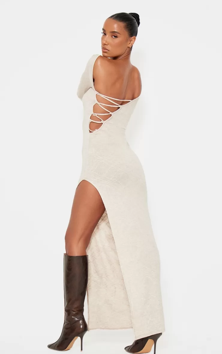 PrettyLittleThing Textured Lace Up Back Detail Maxi Dress< Maxi Dresses