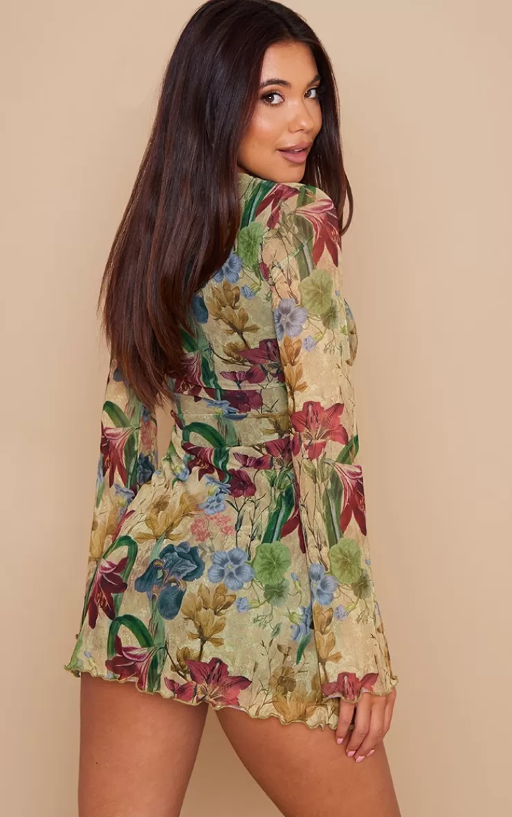 PrettyLittleThing Vintage Floral Mesh Underbust Detail Shift Dress< Shift Dresses