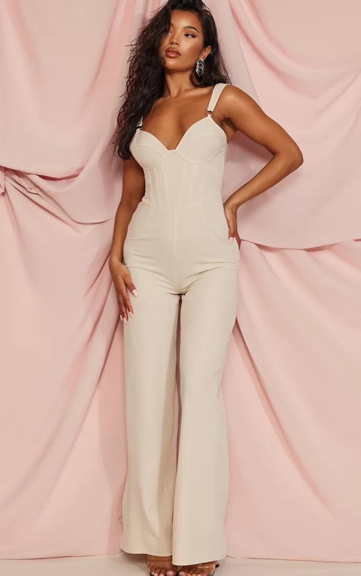 PrettyLittleThing Woven Corset Ring Detail Strappy Jumpsuit< Wedding Guest Jumpsuits